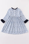 Blue floral print ruffle girl dress