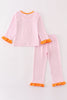 Pink halloween ghost pumpkin embroidery girl set