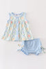 Blue pumpkin print baby girl set