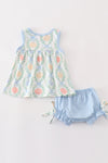 Blue pumpkin print baby girl set