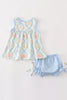 Blue pumpkin print baby girl set