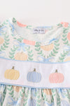 Blue pumpkin embroidery ruffle dress