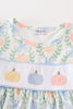 Blue pumpkin embroidery ruffle dress