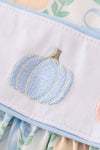 Blue pumpkin embroidery ruffle dress