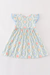 Blue pumpkin embroidery ruffle dress