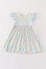 Blue pumpkin embroidery ruffle dress