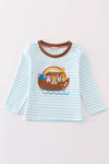 Blue stripe noah's ark animal applique boy top