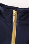 Navy character embroidery zip boy pullover