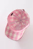 Pink plaid bow embroidery baseball cap