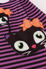 Purple halloween cat stripe dress 2pc set