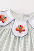 Sage turkey embroidery gingham girl set