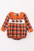 Orange turkey embroidery plaid smocked boy bubble