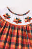 Orange turkey embroidery smocked plaid girl set