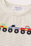 Gray stripe monster truck embroidery boy top