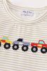 Gray stripe monster truck embroidery boy top