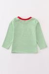 Green stripe christmas gingerbread embroidery boy top