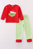 Red christmas grinch applique boy pajamas set