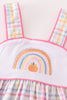 Rainbow pumpkin embroidery plaid baby girl set