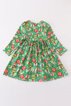 Green grinch print girl ruffle dress