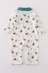 Green duck print boy romper