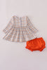 Orange turkey embroidery plaid bloomer set