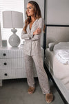 White Leopard Print Long Sleeve and Pants Pajamas Set