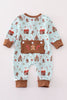 Blue christmas gingerbread boy zip romper