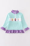 Green stripe princess embroidery girl pullover