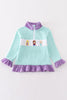 Green stripe princess embroidery girl pullover