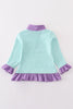 Green stripe princess embroidery girl pullover