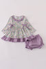 Purple floral print ruffle bloomer set