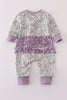 Purple floral print ruffle romper