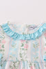 Blue floral print ruffle girl bubble