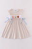 Khaki shells starfish french knot girl dress