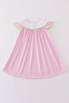 Pink golf embroidery gingham girl dress