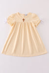 Beige easter cross french knot girl dress