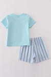 Blue whale embroidery boy set