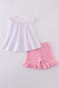 Pink cross embroider smocked set