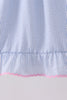 Blue Bow Embroidered Stripe Ruffle Dress