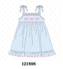 Blue Bow Embroidered Stripe Ruffle Dress