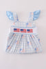 Blue flag embroidery smocked gingham dress