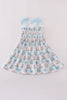 Blue hydrangea bow smocked mom&me dress