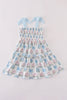 Blue hydrangea bow smocked mom&me dress