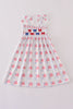 Bow embroidery smocked dress