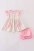 Pink lemon print bow ruffle bloomer set