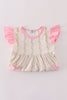 Pink lemon print bow ruffle shorts set