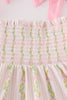 Pink lemon print bow smocked tiered mom&me dress