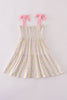 Pink lemon print bow smocked tiered mom&me dress