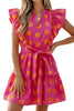 Rose Double Polka Dot V Neck Ruffled Short Sleeve Dress