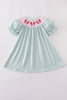 Blue bow pearl smocked dress